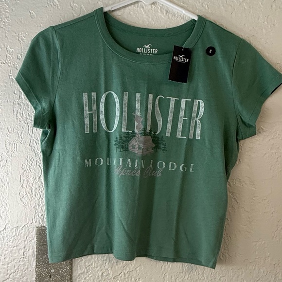 New NWT Hollister Mountain Lodge Graphic Crop Tee - Sage Green - Size Small - Picture 5 of 8